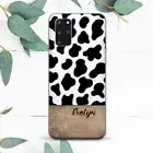 Custom Name Cow Print Wood Case For Samsung Note 20 S10 S20 S21 S22 S23 S23 FE