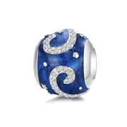 Silver plating Starry Sky Night Blue Round Beads Charm Fit for Female Bracelet DIY Jewelry