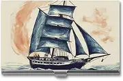 LKHDS Slim Aluminum Alloy Business Card Holder Nautical Sailboat Pocket Business Card Case Portable Business Card Wallet Business Card Holders Handheld Card Box for Women Men, style, One size, Style