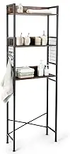 Giantex 3-Tier Over-The-Toilet Storage Rack, Freestanding Bathroom Shelf w/Detachable Hooks, Space-Saving & Easy to Assemble, Industrial Toilet Organizer Tower Rack for Kitchen Laundry, Rustic Brown