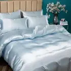 Pothuiny Light Blue Satin 5 Piece Bedding (LSX) Luxury Silky Baby Blu Queen Bed