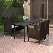 Generic 5 Piece Garden Dining Set Poly Rattan and Glass,3099675