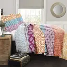 Lush Decor Bohemian Stripe Reversible Cotton Duvet Cover Set, King, Fuchsia &...