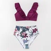Floral High-Waisted Bikini Sets Swimsuit for Women Sexy Ruffled Tank Top Two Pieces Swimwear Beach Bathing Suits