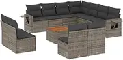 vidaxl 12-Piece Modular Garden Sofa Set with Cushions - Grey Poly Rattan, Weather-Resistant Outdoor Seating for Patio/Terrace/Backyard, Includes Acacia Wood Table, Storage, UV-Resistant