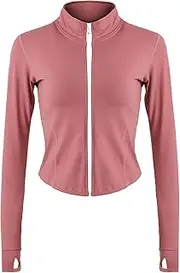 [Flygo] Women's Cropped Workout Jacket 1/2 Zip Athletic Yoga Pullover Top with Thumb Hole
