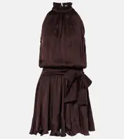 [Poupette St Barth] Poupette St Barth Bianca halterneck satin minidress AU 10 brown