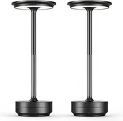 FDIDC 2 Pack LED Cordless Table Lamps, Portable Rechargeable LED Battery Powered Touch Table Light, 3 Color Stepless Dimming Modern Metal Table Lamp, for Restaurant/Home/Outdoor/Patio.(Black)