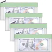 [VOCHIC] 4 Pieces Money Bags with Zipper, Cash Envelopes,7.6 x 3.7 inch Money Pouch, Clear Bank Deposit Bags, Bank Bag, Cash Bag, Coin Bag for Collectors, Multi-Purpose Check Wallet with 4 Colors, Green, 7.6 x