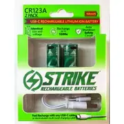 STRIKE 1800MW 3.7V USB-C Recharge Battery CR123A with Cable - 2 Pack A1912-2C