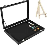 13.7" x 9.4" Enamel Pin Display Case with Tabletop Stand, Home Badge Button Display Case, Lapel Collection Pin Shadow Box Frame Board Organizer for Medal Jewelry Holder (Black)