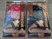 2 Pair of Miss Red Fashion Lace Topped Fishnet Thigh Highs - Red & Black