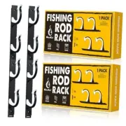 Horizontal Fishing Rod Holder for Garage Wall Ceiling Mount - 2 Pack, 4 Rods