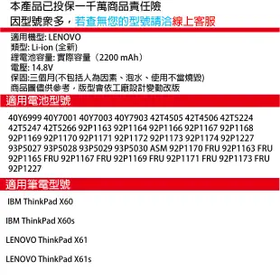 全新全解版 IBM Lenovo ThinkPad 93P5030 X60 X60S X61s X61 電池