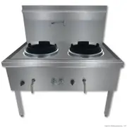 GasMax Stainless Steel Waterless Nature Gas Double Wok Chimney Burner - Woks (WW-2NC)