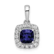 14k White Gold 1/4 Ct. Lab Grown Diamond VS/SI+ G+ September Birthstone Lab Created Blue Sapphire Halo Pendant