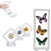 8Pcs 3D Floating Frame Holder Stand Box Clear Jewelry Ring Coin Display Case