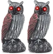 2 Pack Solar Fake Owl Decoys to Scare Birds Away - Plastic Owl Scarecrows with