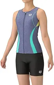 [arena] Women's Swimsuit Fitness Separates (Coverback, Middle Leg, Insert Pad), Blue x Emerald (BLEM)