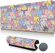 Mouse Pad Doodle Cats and Kittens Mouse Pad Non-Slip Desk Mat with Stitched Edge Laptop Computer Keyboard Mousepad for Office Home (5, 40 * 90 * 0.2CM)