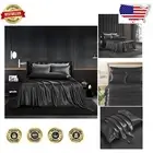 King Size Satin Sheets Set: 5-Piece Black Silk-Like Bedding for Ultimate Comfort