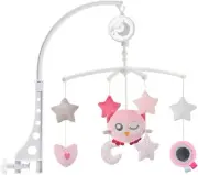 Baby Musical Crib Mobile with Hanging Rotating Plush Pink Owl Pendant Toys