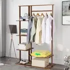 Solid Bamboo Clothes Rack Shelf Open Wardrobe Shoes Boxes Bag Decorative Storage