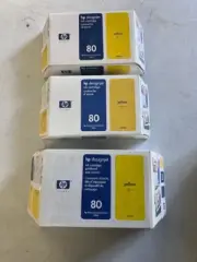 Genuine HP 80 Yellow C4848a (Qty 3) and C4823a Ink and Cleaner NOS Expired