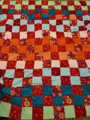 Unfinished floral patchwork Quilt Top baby Corduroy Fabric 43x43"