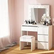 Dressing Table Set Stool 12 LED Bulbs White Makeup Vanity Furniture Bedroom