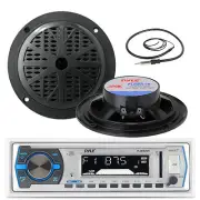 PLMR605B 6.5" Black Marine 400W Speakers,Antenna,Pyle Marine AUX AM FM USB Radio