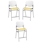Home Square Plastic Counter Stool in White/Yellow - Set of 3