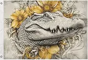 YMXFXP Flag Crocodile Floral Outdoor Double Sided Cute Funny Flags 24” x 36” - UV & Fade Resistant Flag Banner Garden House Decor with 2 Brass Grommets
