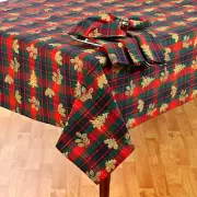 Christmas Tablecloth Tartan Plaid Tablecloth 70" ROUND Red Green Plaid Shimmer