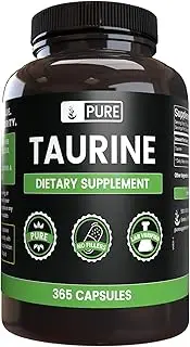 100% Pure Taurine, 365 Capsules, 3-Month Supply, 1120mg, No Magnesium or Rice Fillers, Gluten-Free, Made in The USA, Potent, Undiluted Taurine with No Additives