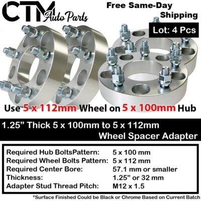 4x 1.25 Thick 5x100 to 5x112 57.1mm CB Wheel Spacer Adapter Fit Toyota 86 Subaru (for: Toyota)
