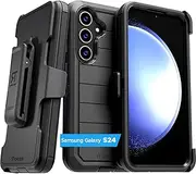 for Samsung Galaxy S24 Case with Belt Clip Holster & Kickstand, Screenless Protective Dual-Layer Shockproof Samsung Galaxy S24 Case with Clip - Black