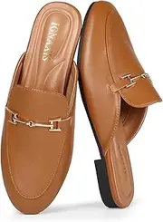 [ignaxis] Mules for Women Flats Round Toe Womens Mules Buckle Slip on Slides Backless Loafer Shoes