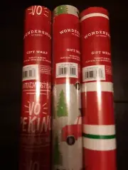 Wondershop Christmas Gift Wrap 3pk Red No Peeking/RedGreenWhiteStripe/RedTruck