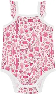 [FRODOTGV] Baby Cotton Sleeveless Bodysuit Ruffle Sleeve Hot Pink Cactus Baby Home Outfit for Infant 6M, Hot Pink Cactus
