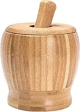 Pestle and Mortar Set Bamboo Mortar and Pestle Set with lid Garlic Press Ginger Crusher Spices Grinding Set Garlic Mincer Herb Spice Masher Grinder Chopper Kitchen Tool Mortar and Pestle(Small)