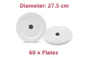 60 X LARGE GLOSSY WHITE MELAMINE ROUND PLATES PLATE PARTY FUNCTION EVENT FD