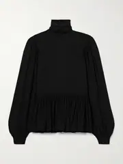[Ulla Johnson] Ulla Johnson - Liana Peplum Wool And Silk-blend And Chiffon Turtleneck Sweater - Black - x small x small Black