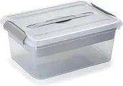 [BTSKY] Stack & Carry Box, Clear Plastic Storage Container Stackable Home Utility Box with Removable Tray Multi-Purpose Storage Bin for Organizing Stationery, Sewing, Art Craft Supplies(Grey)