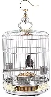 Bird Supplies Bird Cage Retro Style Stainless Steel Bird Cage for Big Parrot Starling Macaw Creative Oval Bird Cage with Hanging Hook Bird Playground(40CM)