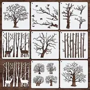 8 Pcs Reusable Tree Stencil Drawing Template for Painting on Wood Canvas Paper
