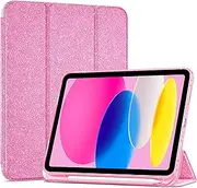 [ProCase] for iPad (A16) 11th Generation 11 Inch 2025/10th Generation 10.9 Inch 2022 Case with Pencil Holder, Hybrid iPad 11 10 Case with Clear Back, Supports Auto Wake/Sleep -Glitterpink