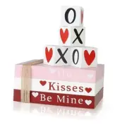 Wooden Book Stack with 4 XOXO Signs -ations for The Home, Valentines Day Decor