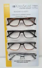 4 Pack Foster Grant XTRA SIGHT Cyril & Pacey Reading Glasses +2.00