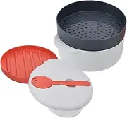 Microwave Steamer Cookware, 2L Multi Layer Stackable Microwave Cooker with Spoon & Lid Multifunctional Steamer Bowl Basket Food Container Microwave Steaming Container with Handle